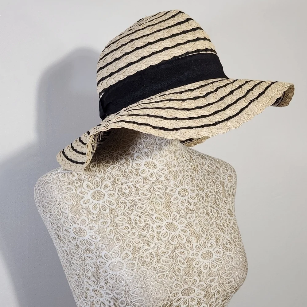 Four Buttons Summer Ladies Sun Beach Paper Straw Hat Floppy Foldable Wide Brim …